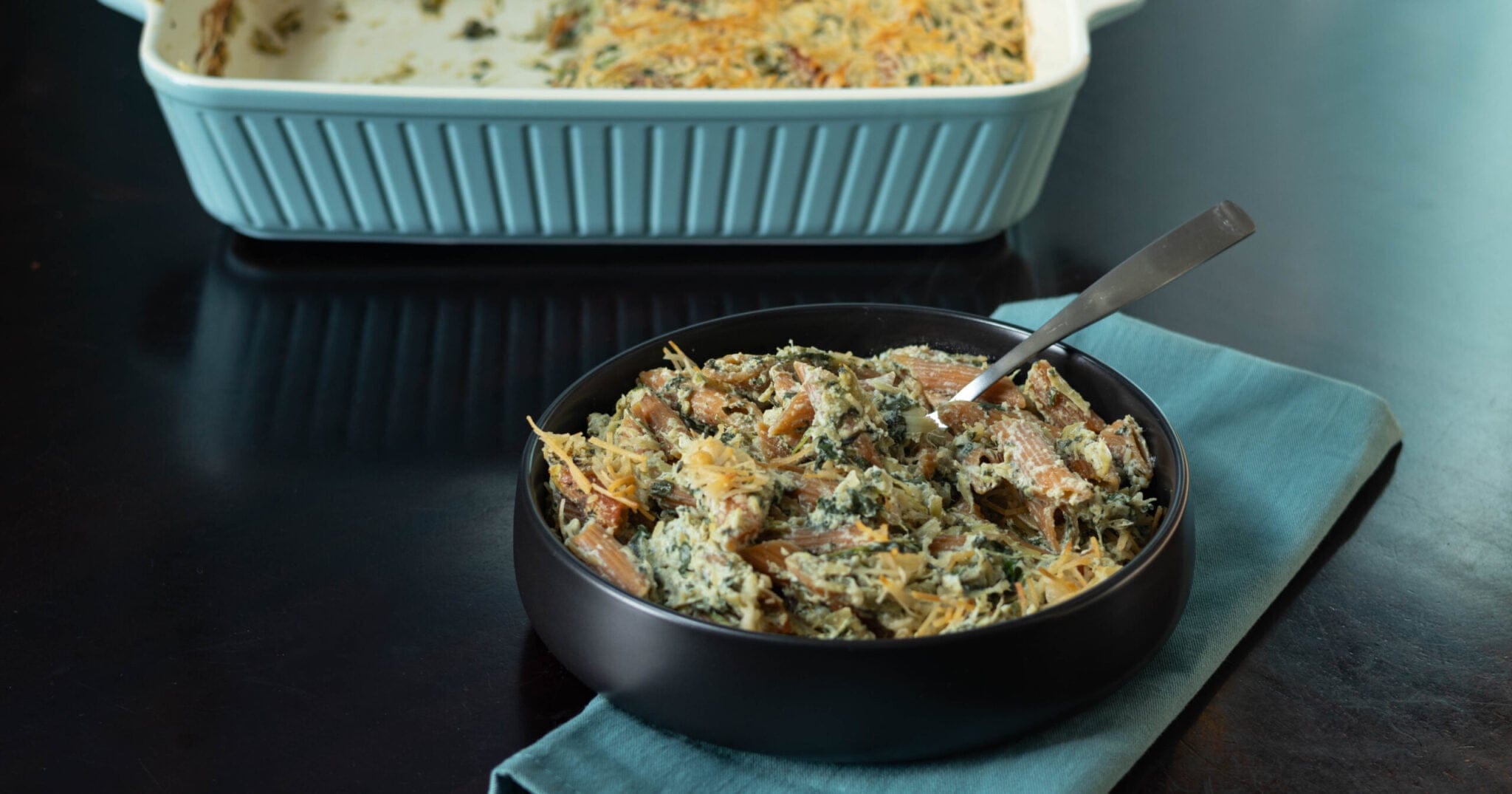High Protein Spinach & Artichoke Pasta