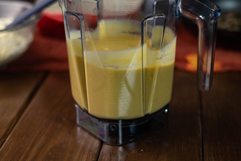 Butternut squash sauce in a blender.