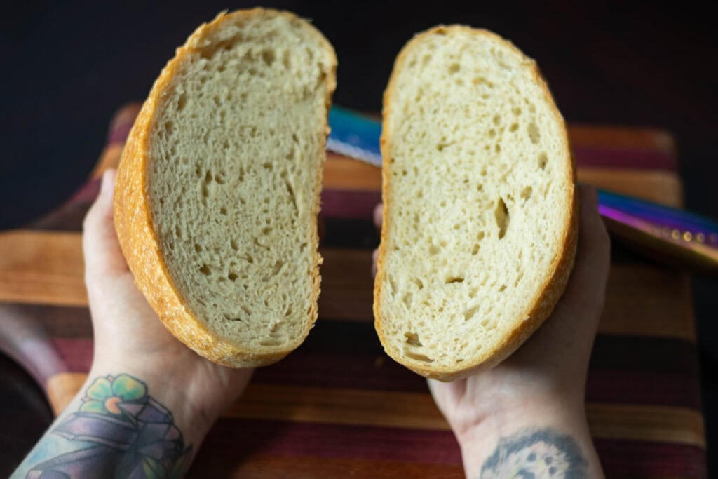 Crumb shot of the high protein bread.