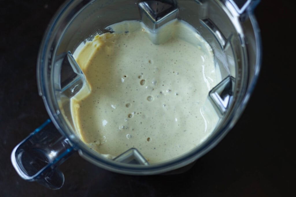 Mushroom soup mixture in a blender.