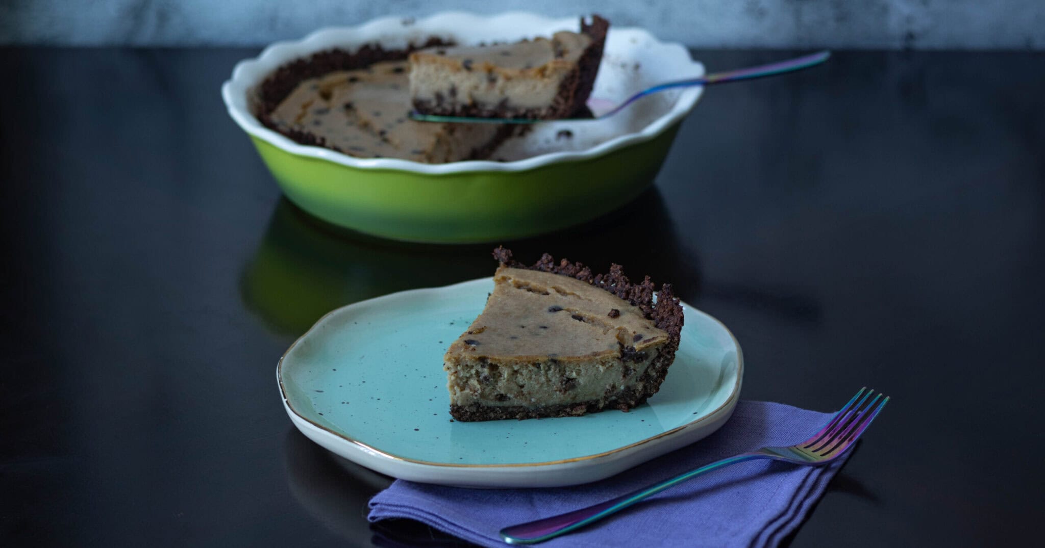 Vegan Peanut Butter Chocolate Protein Cheesecake