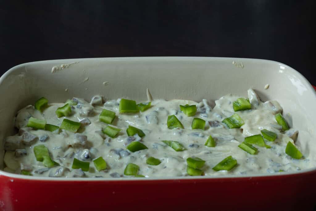 Scalloped potatoes - the green pepper layer.
