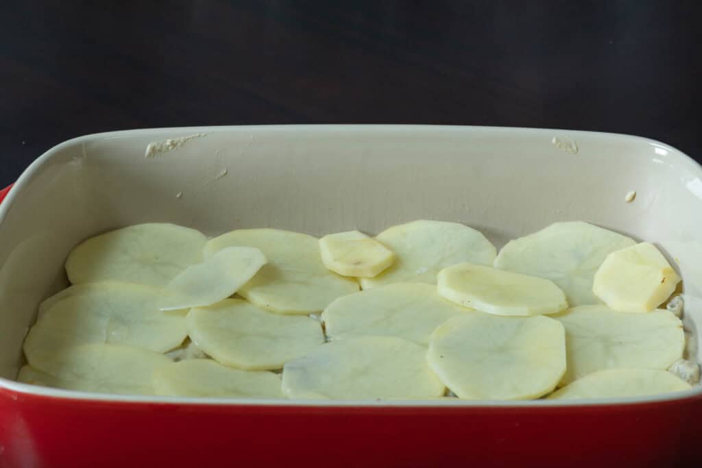 Scalloped potatoes - the potato layer.