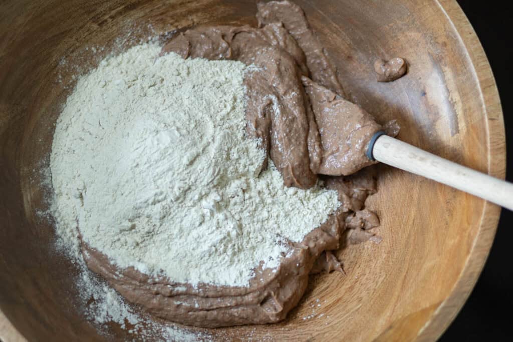 Seitan steak ingredients in a wooden bowl before mixing.