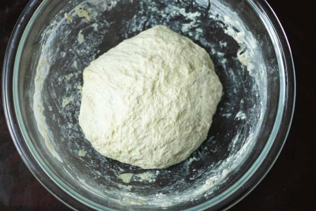 Pizza dough after being folded.