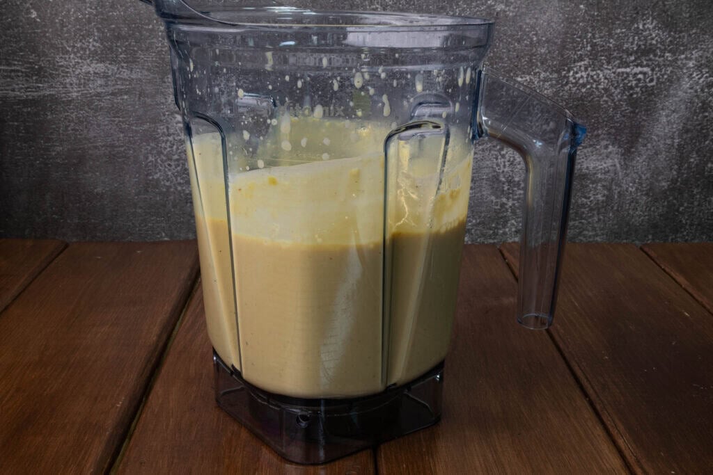 Blended pasta sauce in a blender.