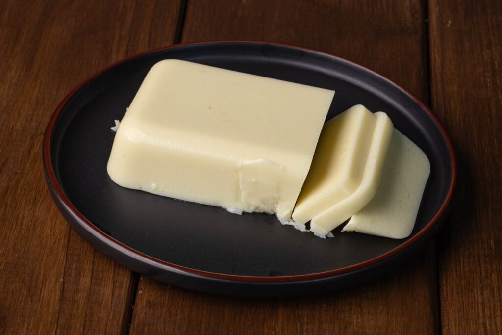 Fresh mozzarella on a plate.
