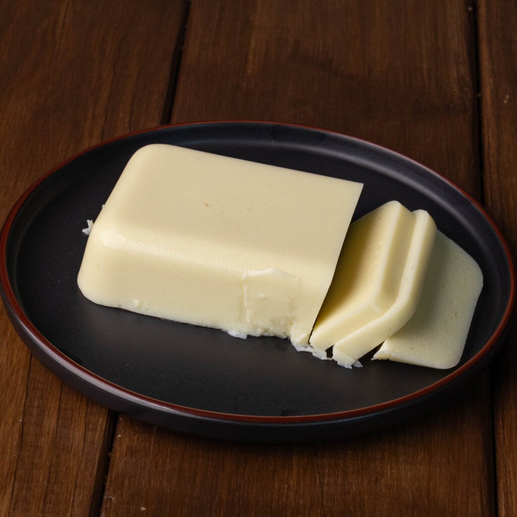 Fresh mozzarella on a plate.