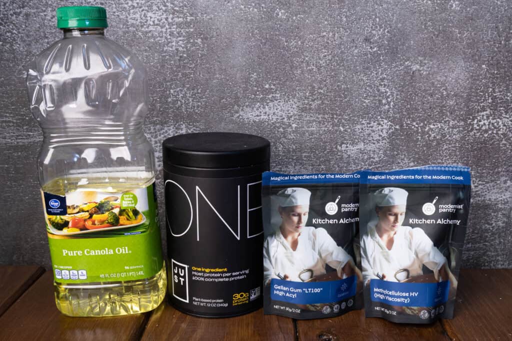 Ingredients - canola oil, Just One unflavored protein powder, gellan gum, and methylcellulose.