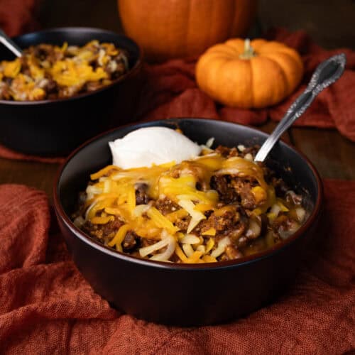 Two bowls of Vegan Pumpkin Chili.