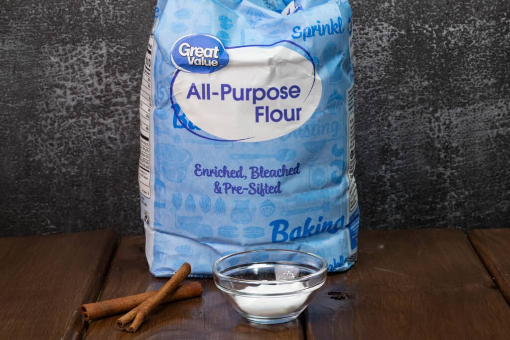 Flour, baking soda, corn starch, salt and cinnamon.