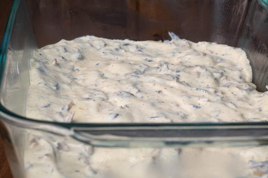 Bacon scalloped potatoes - the mushroom soup layer.
