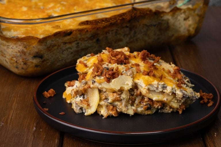 Vegan high protein bacon scalloped potatoes.