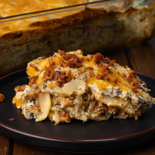 Vegan high protein bacon scalloped potatoes.