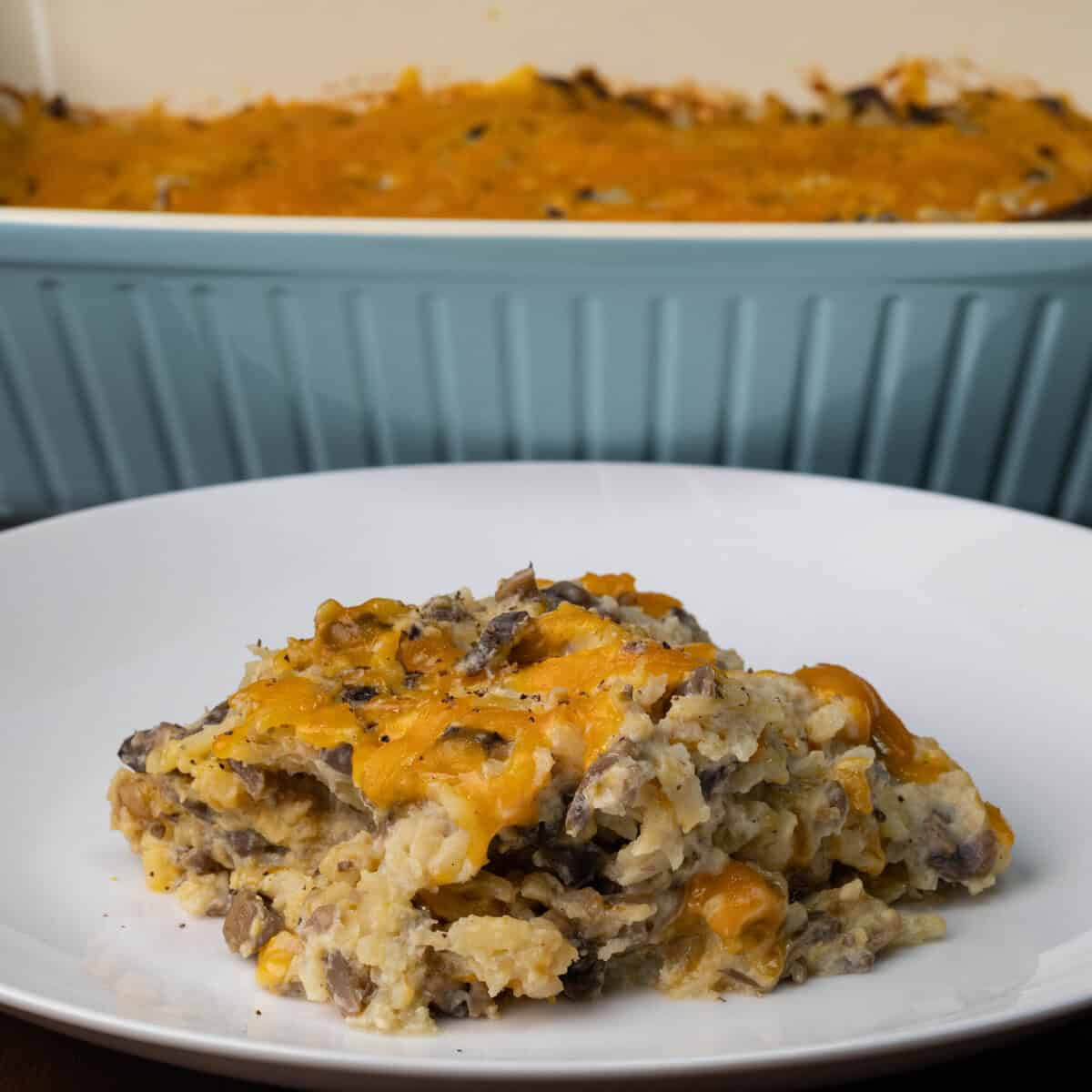 Hashbrown casserole on a plate.