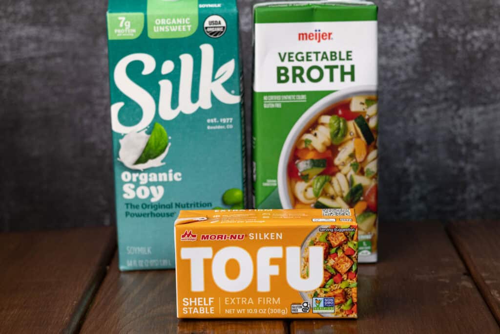 Soy milk, vegetable brother and silken tofu.