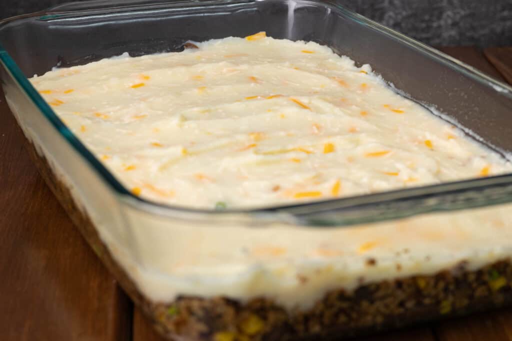 Potato layer of the Shepherd's Pie, unbrowned.
