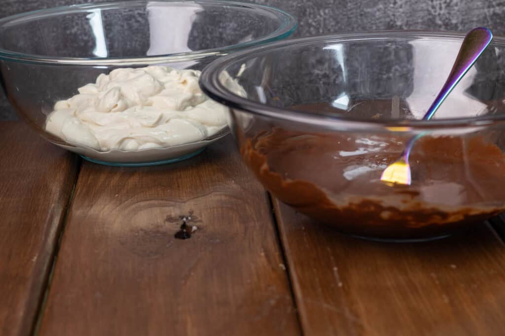 Blended silken tofu and melted chocolate chips.