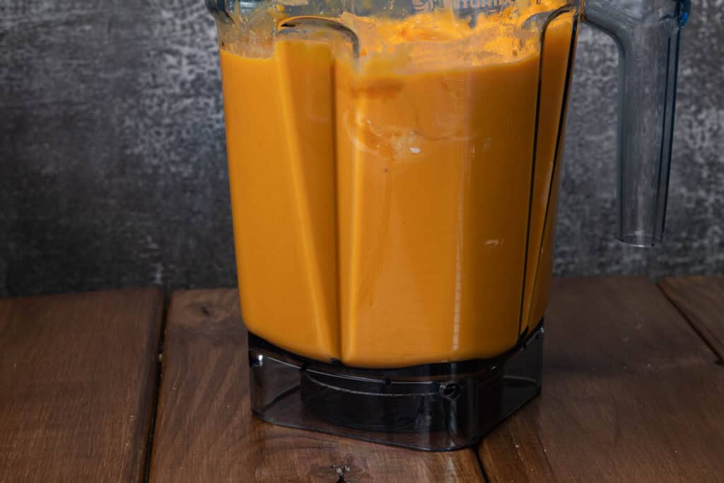 Blended silken tofu and cooked sweet potatoes.