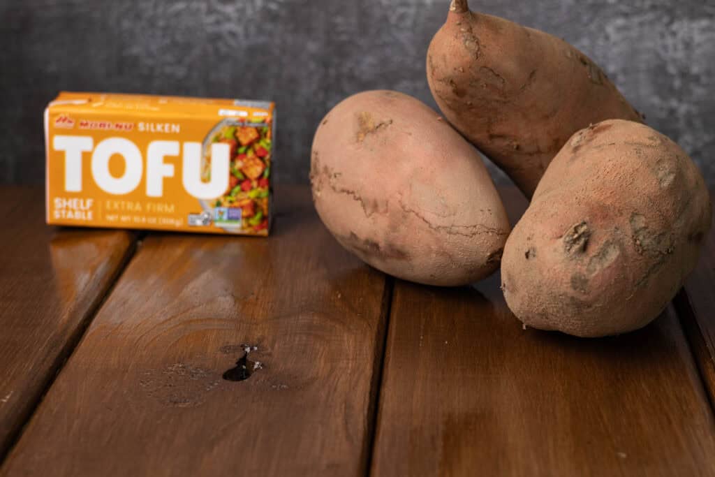 Silken tofu and sweet potatoes.