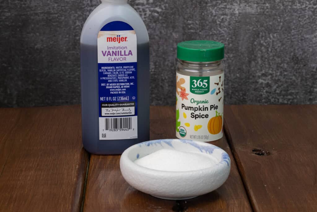 Vanilla extract, pumpkin pie spice, and sugar.