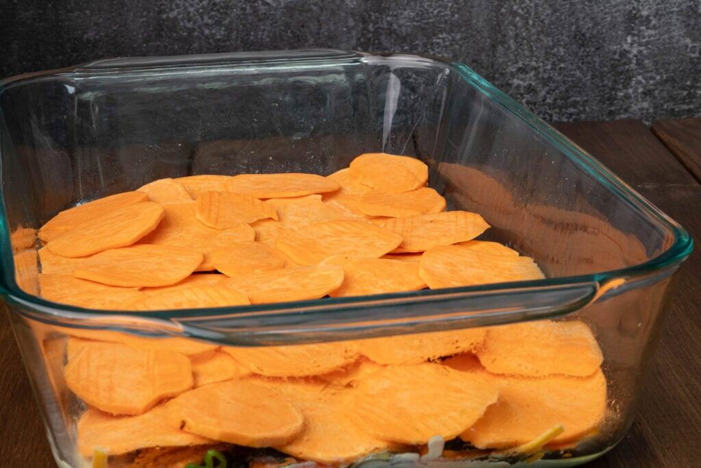 Sweet potato gratin - sweet potato layer.