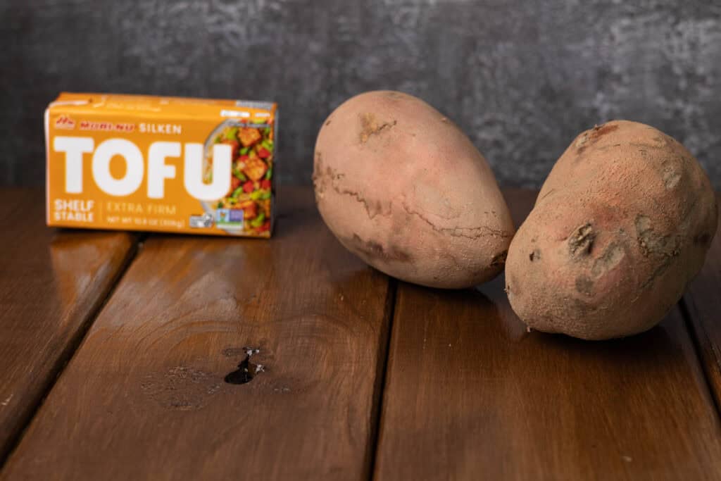 Silken tofu and sweet potatoes.