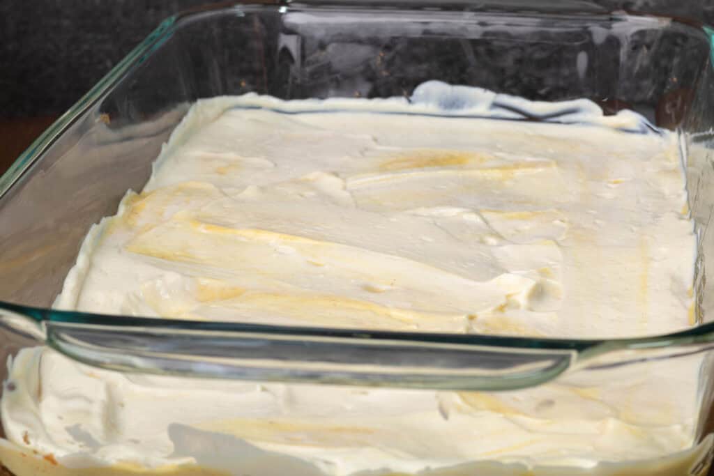 Sour cream layer of the taco dip.