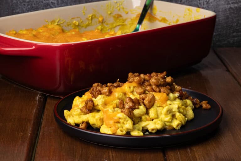 High protein BBQ vegan mac and cheese.