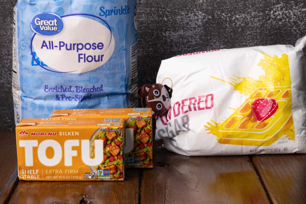 Flour, silken tofu, powdered sugar.