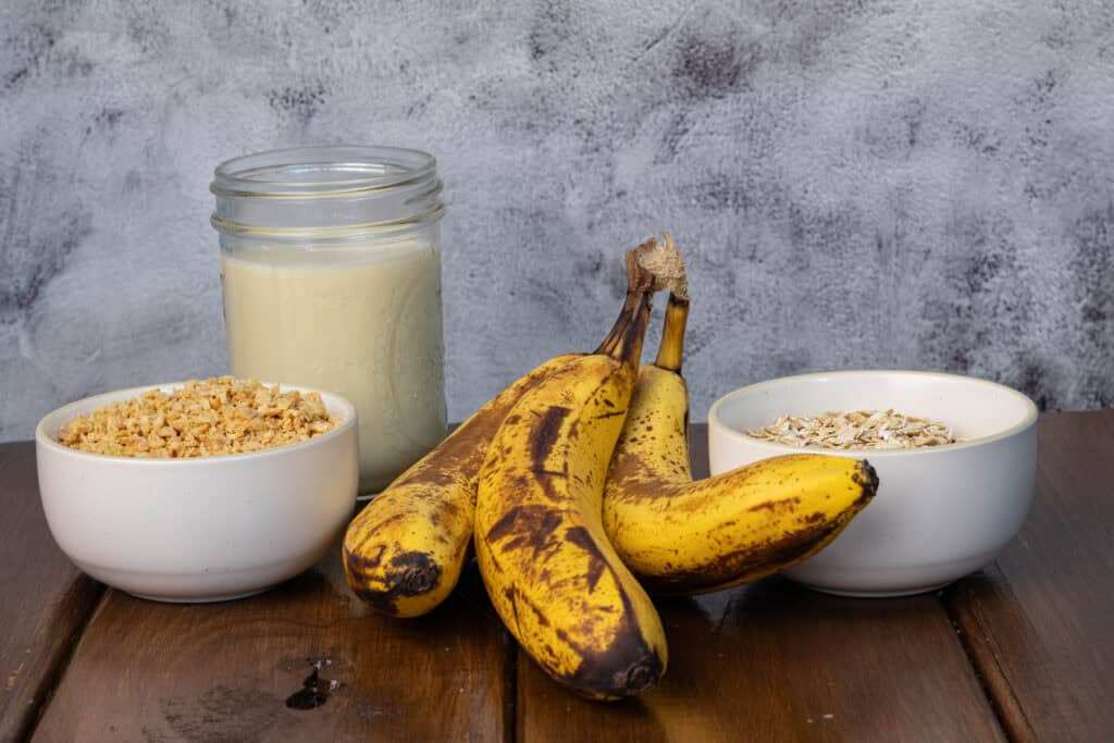 Bananas, TVP, oats and soy milk.