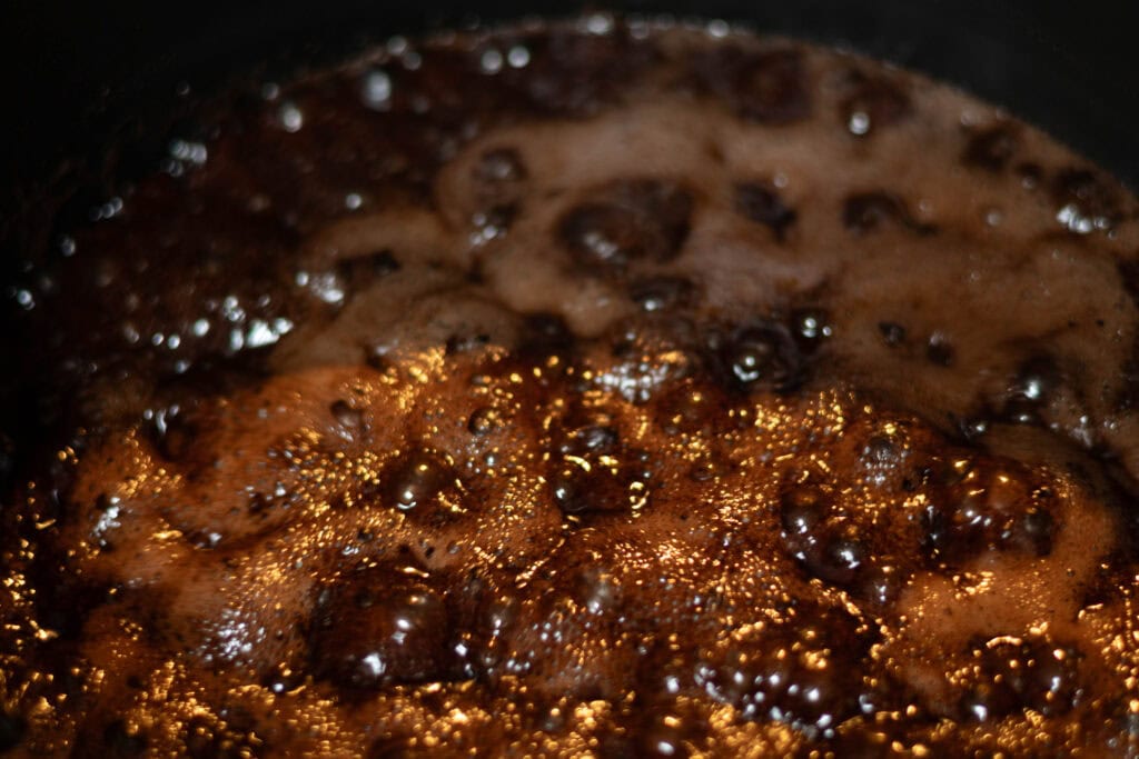 No bake cookies - chocolate mixture boiling.