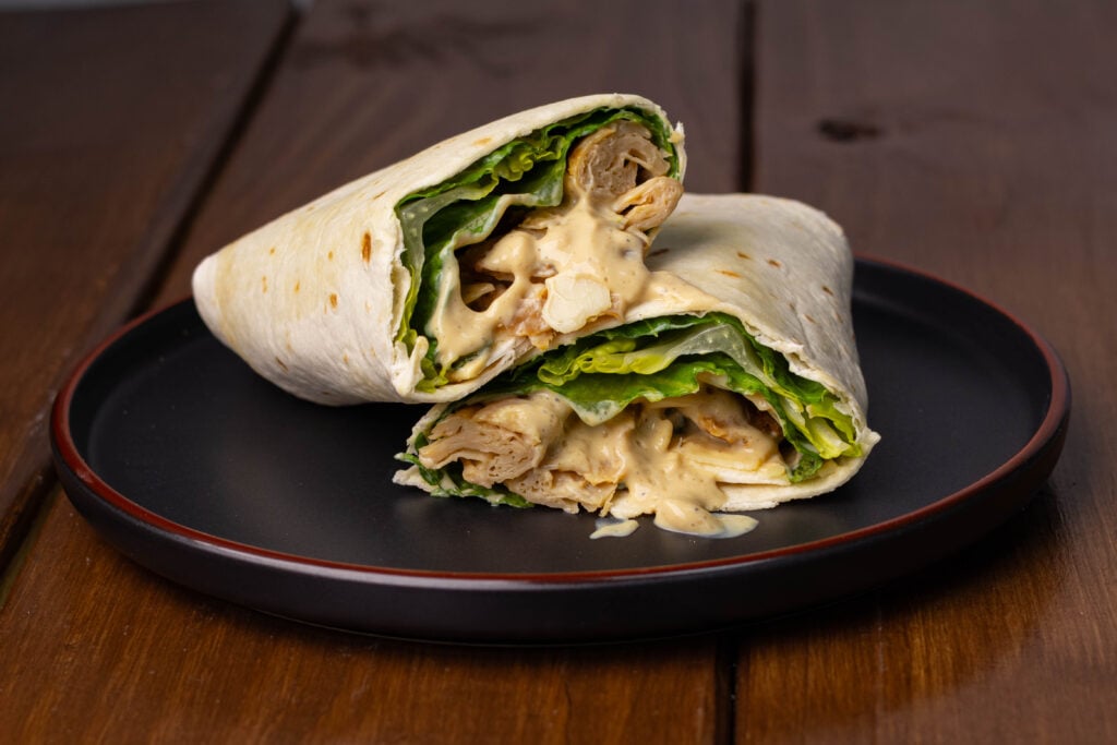 High protein vegan chicken caesar wrap.