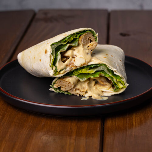 High protein vegan chicken caesar wrap.