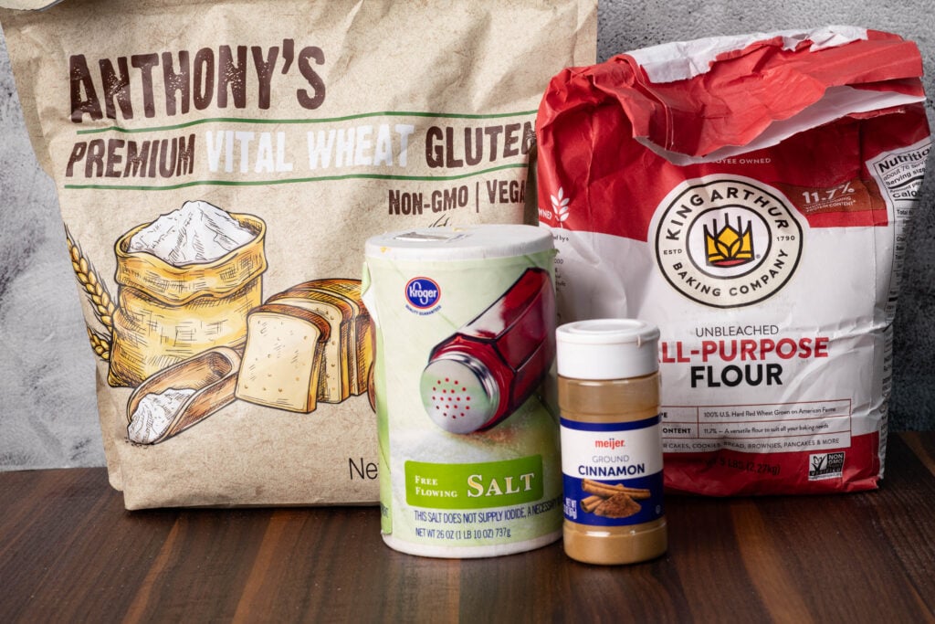 Vital wheat gluten, flour, salt and cinnamon.