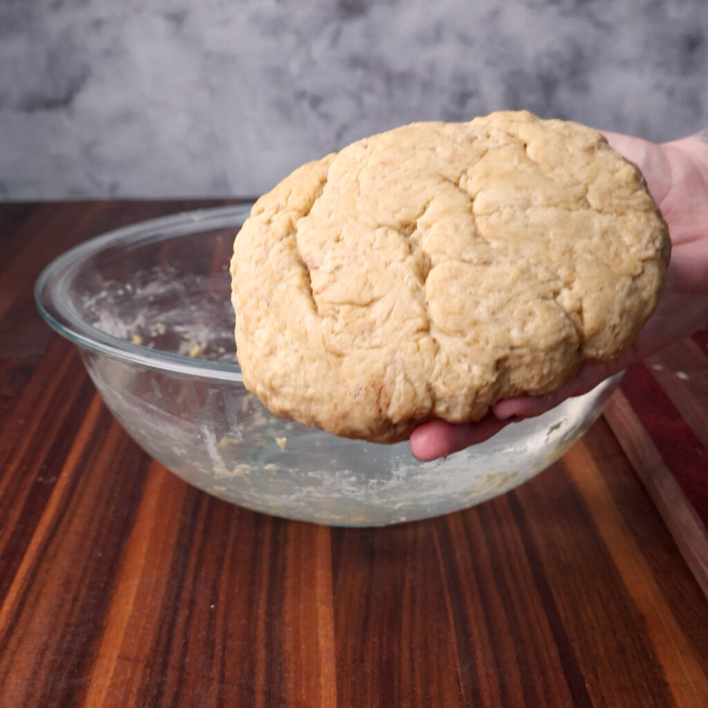 Kneaded cinnamon roll dough.