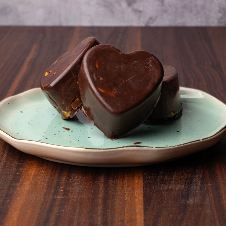 High Protein Peanut Butter Chocolate Crunchy Hearts.