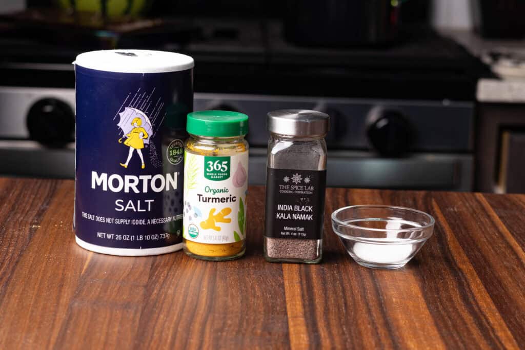 Salt, turmeric, black salt and sugar.