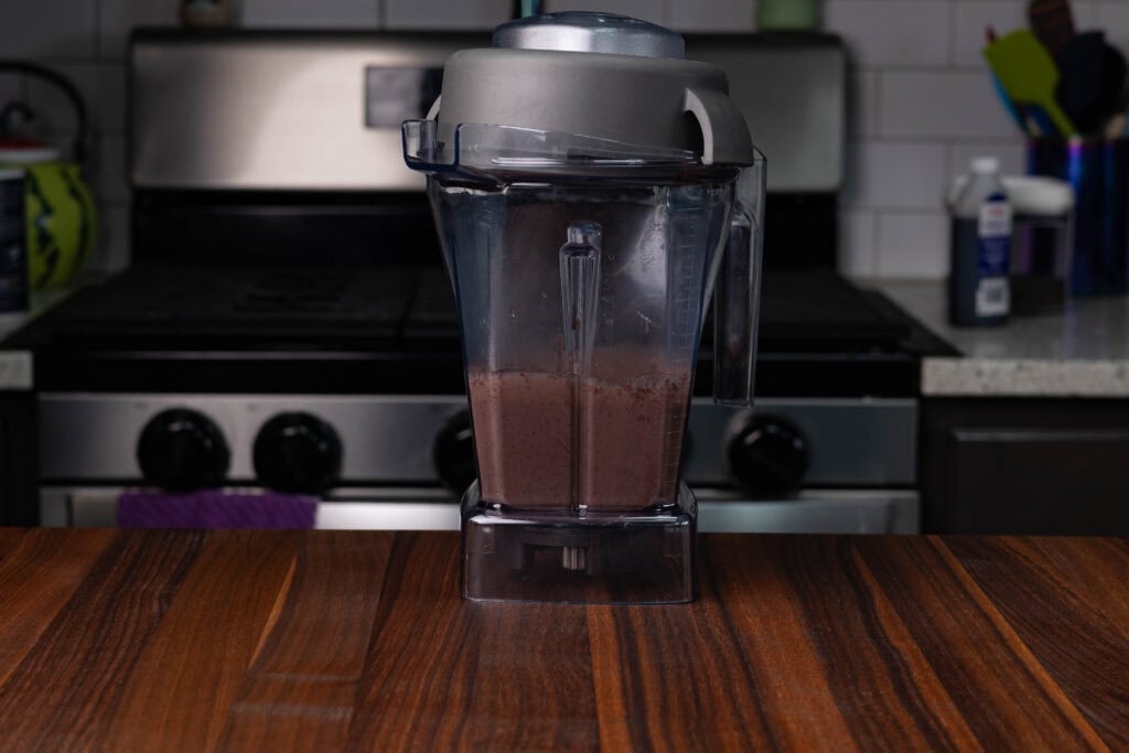 Blended black beans in a blender