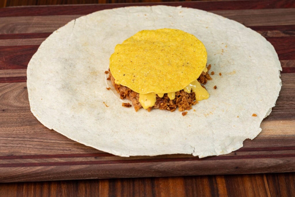 TVP crunchwrap - the tostada layer.