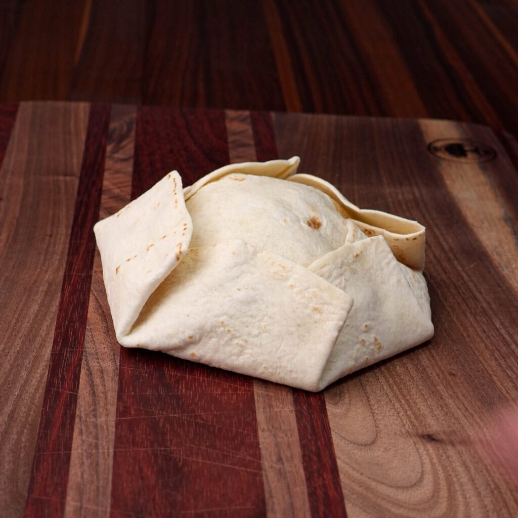 TVP crunchwrap folded, using 10" tortillas.