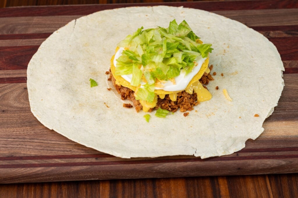 TVP crunchwrap - the lettuce layer.