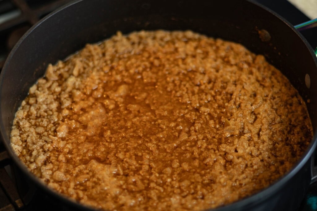 TVP with water and seasoning cooking.