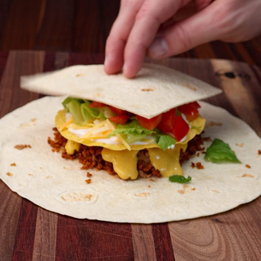 Crunchwrap being made with 10" tortillas.