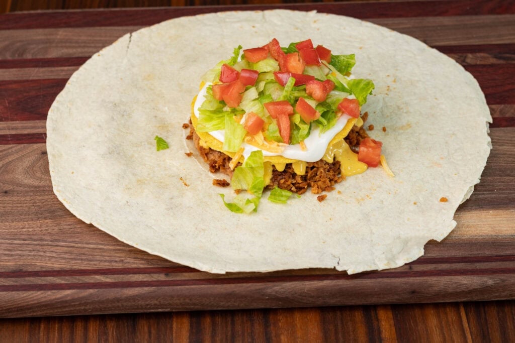 TVP crunchwrap, the tomato layer.