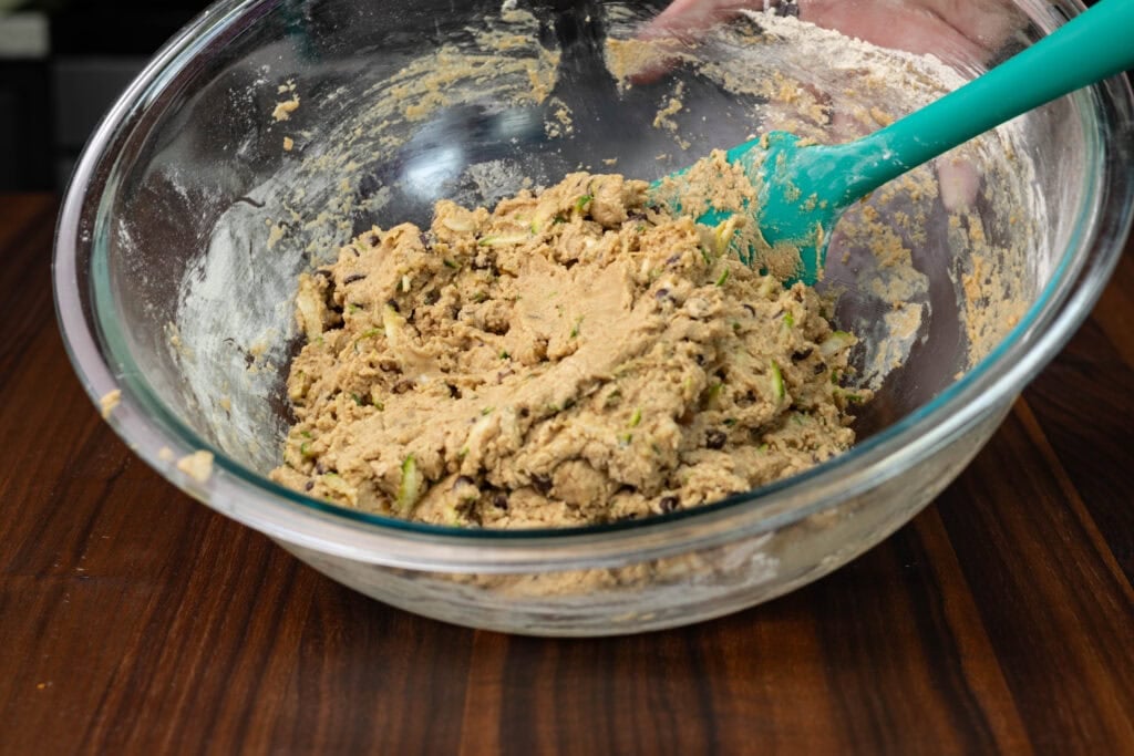 Zucchini bread mixture in a bowl.