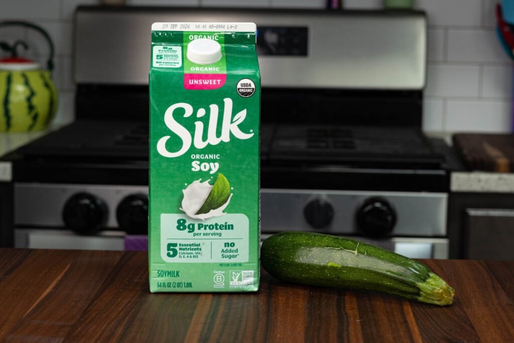 Soy milk and a zucchini.